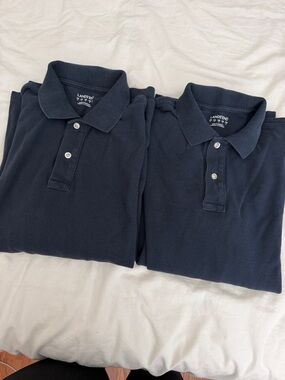 Lands' End Men's Navy Polo Pair - Short Sleeve Cotton Pique long sleeve